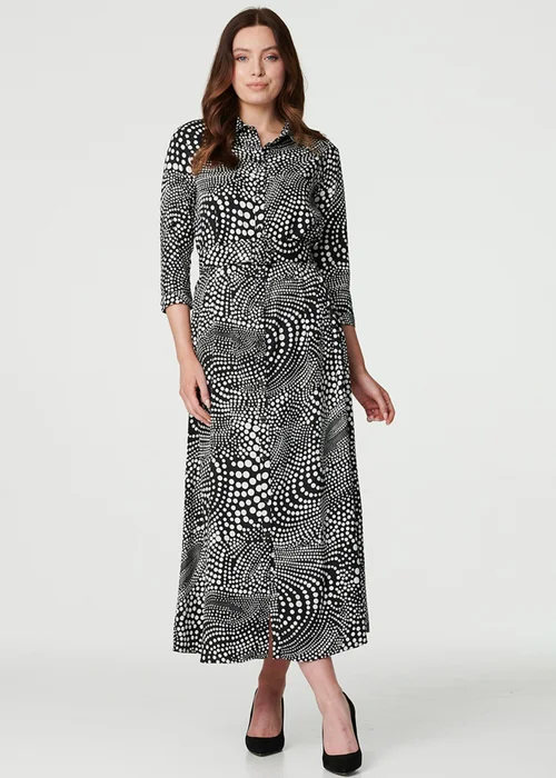 Izabel London Black Dotty Print 3/4 Sleeve Shirt Dress - 8 Image 4