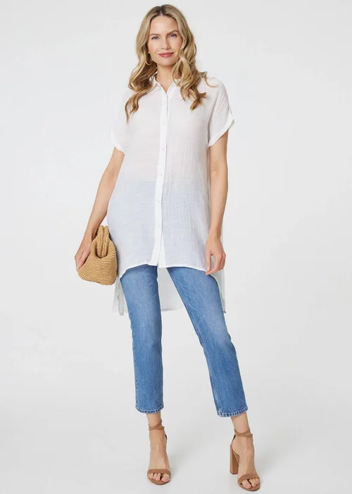Izabel London White High Low Longline Button-Up Shirt - 8 Image 4