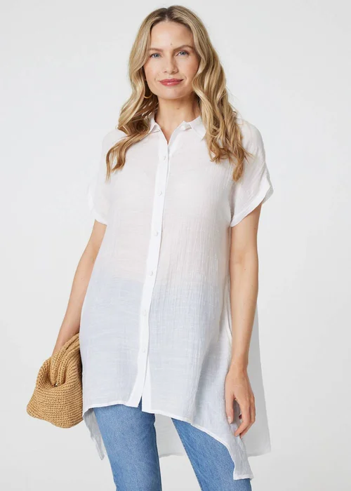 Izabel London White High Low Longline Button-Up Shirt - 8 Image 1