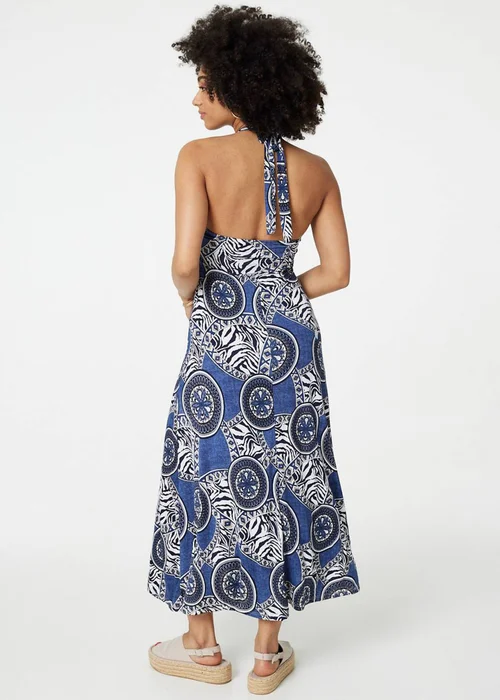 Izabel London Navy Mosaic Print Halter Neck Maxi Dress - 10 Image 2