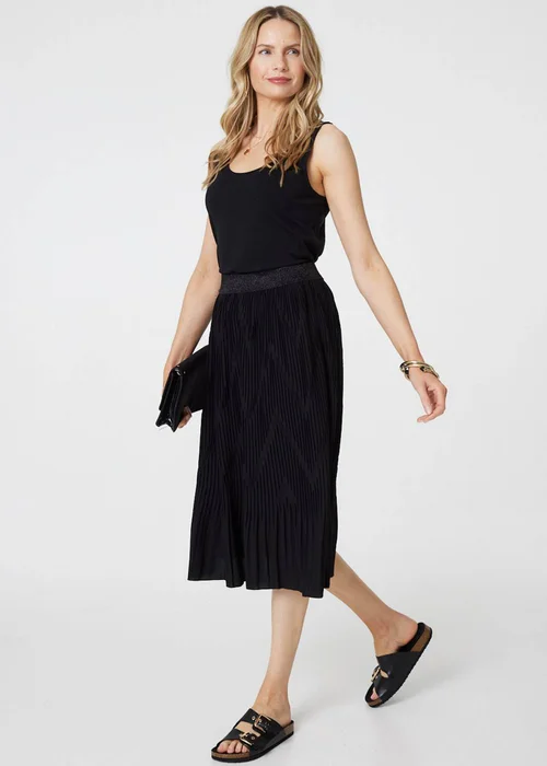 Izabel London Black Pleated High Waist A-Line Midi Skirt - Size 8 Image 4