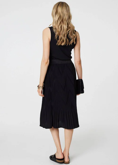 Izabel London Black Pleated High Waist A-Line Midi Skirt - Size 8 Image 2