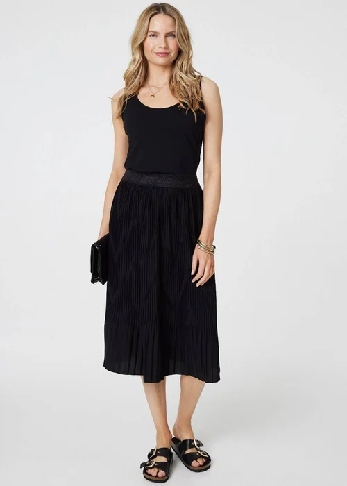 Izabel London Black Pleated High Waist A-Line Midi Skirt - Size 8 Image 1