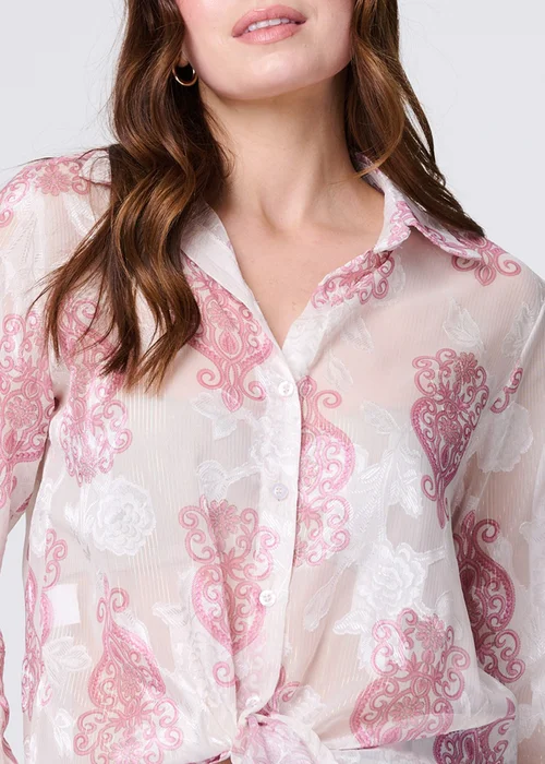 Izabel London Pink Printed Button Down Tie Front Shirt - 8 Image 3