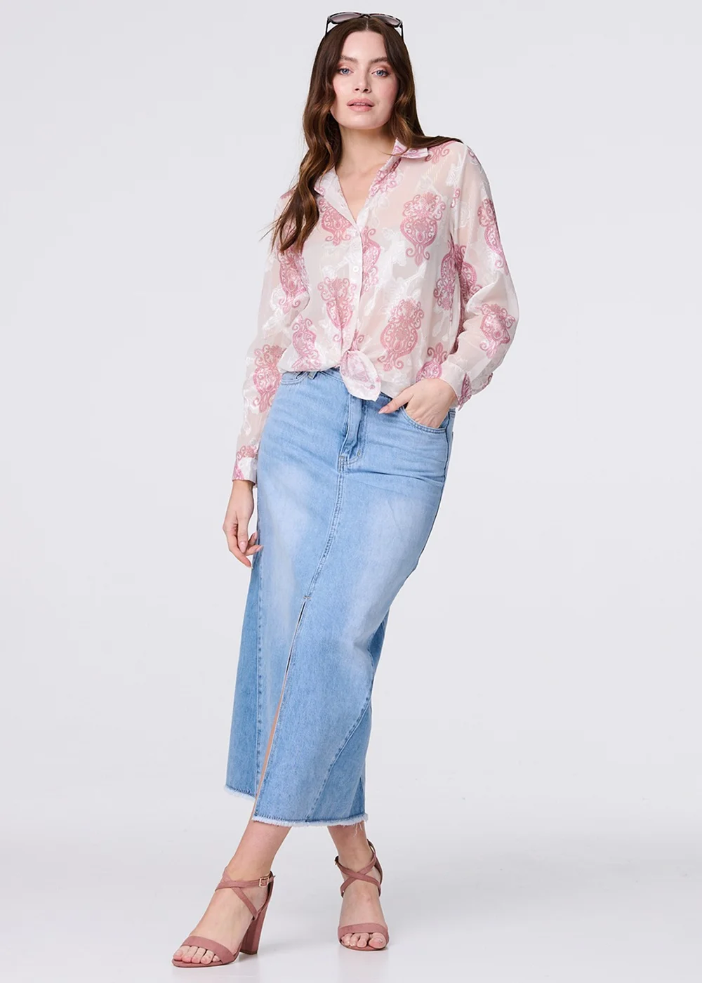 Izabel London Pink Printed Button Down Tie Front Shirt - 8 Image 4