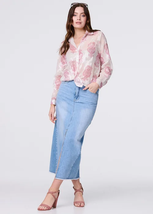 Izabel London Pink Printed Button Down Tie Front Shirt - 8 Image 4