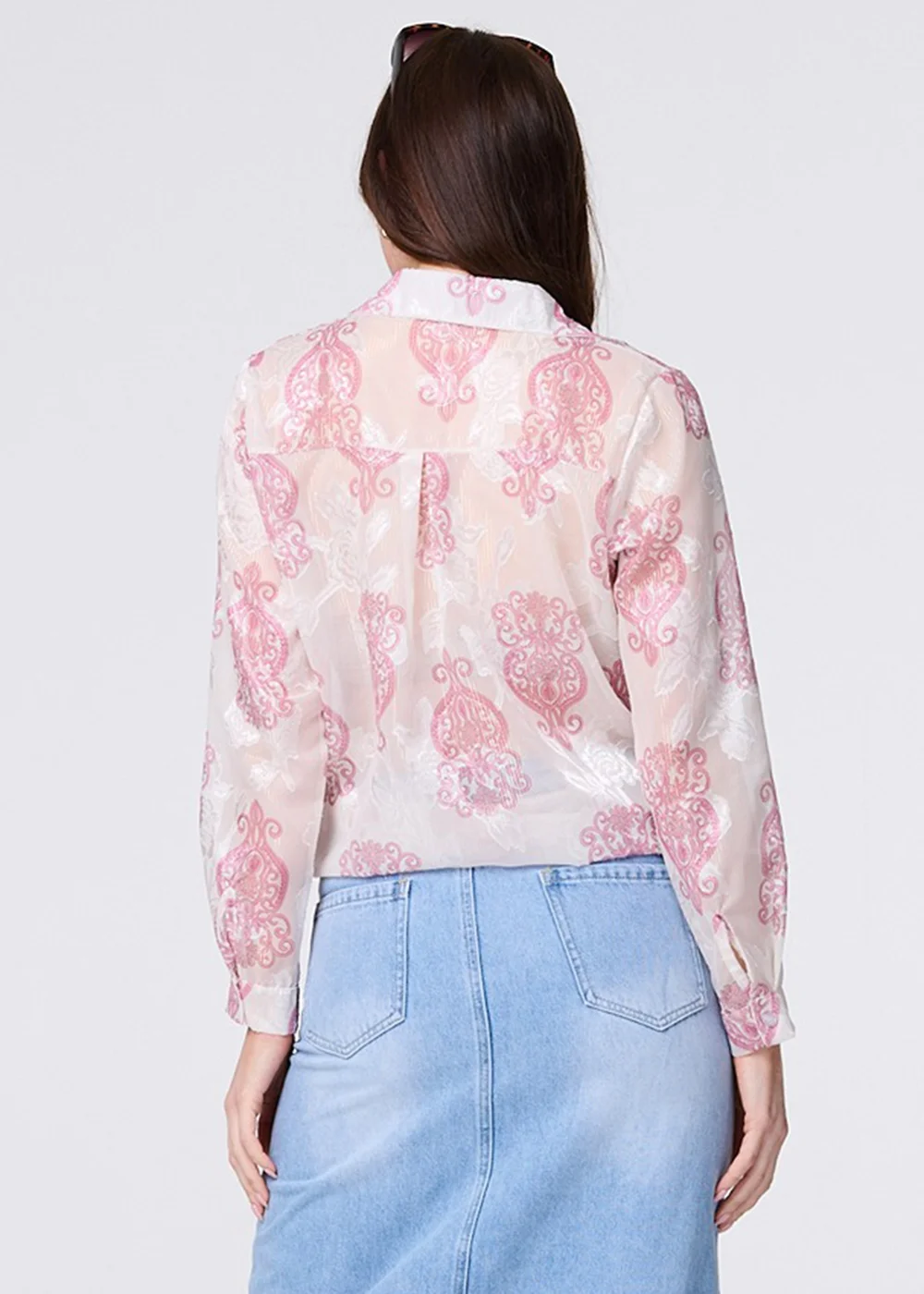 Izabel London Pink Printed Button Down Tie Front Shirt - 8 Image 2