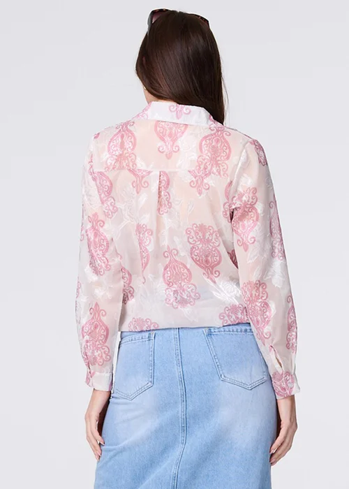 Izabel London Pink Printed Button Down Tie Front Shirt - 8 Image 2