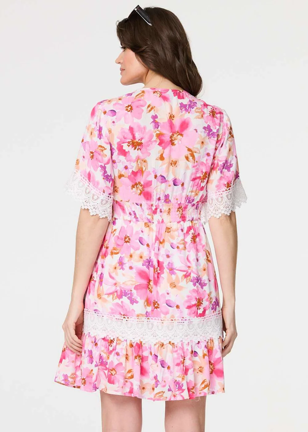 Izabel London Pink Floral Lace 1/2 Sleeve Short Dress - 8 Image 2