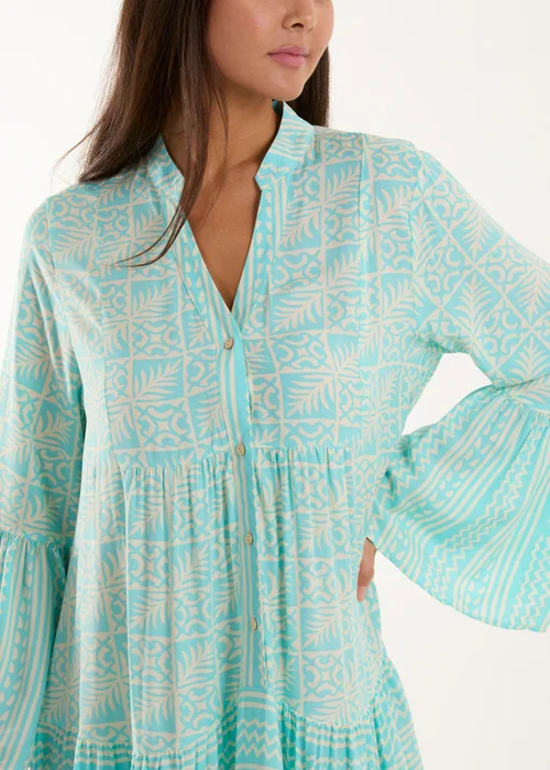 Blue Vanilla Blue Tiered Maxi Long Sleeve Dress - L Image 3