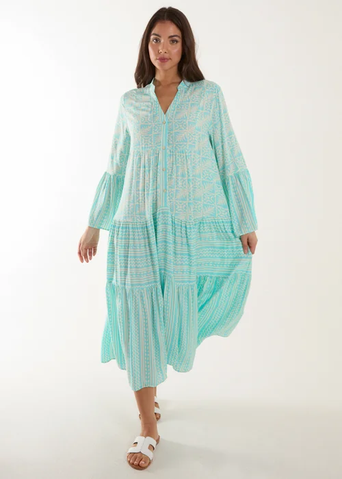 Blue Vanilla Blue Tiered Maxi Long Sleeve Dress - L Image 1