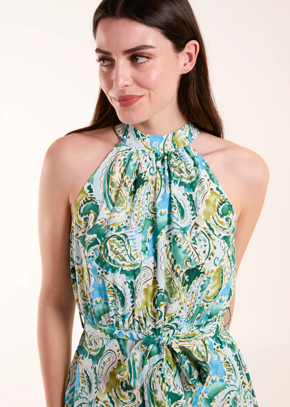 Blue Vanilla Green Halter Neck Paisley Maxi Dress - 10 Image 3