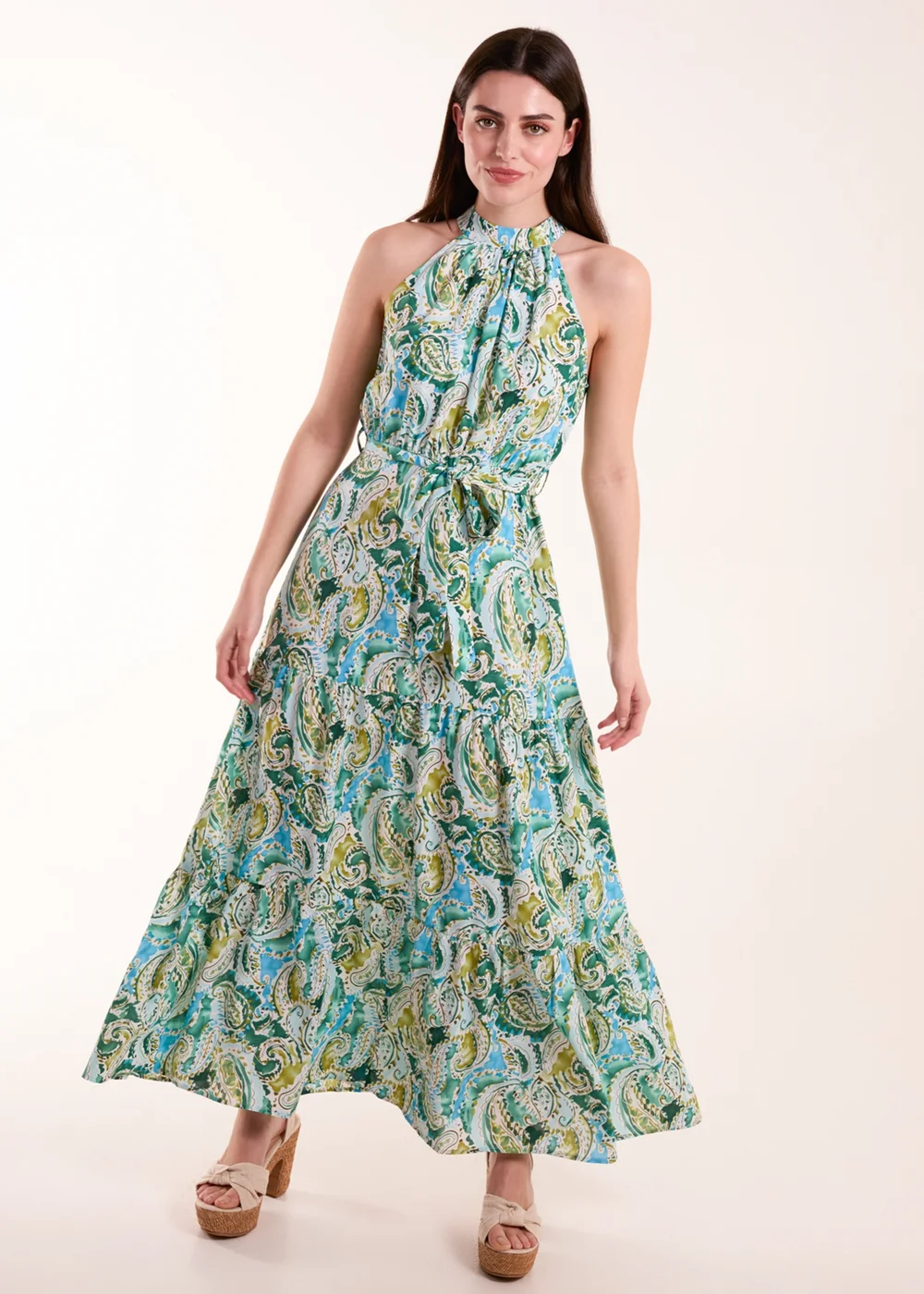 Blue Vanilla Green Halter Neck Paisley Maxi Dress - 10 Image 4