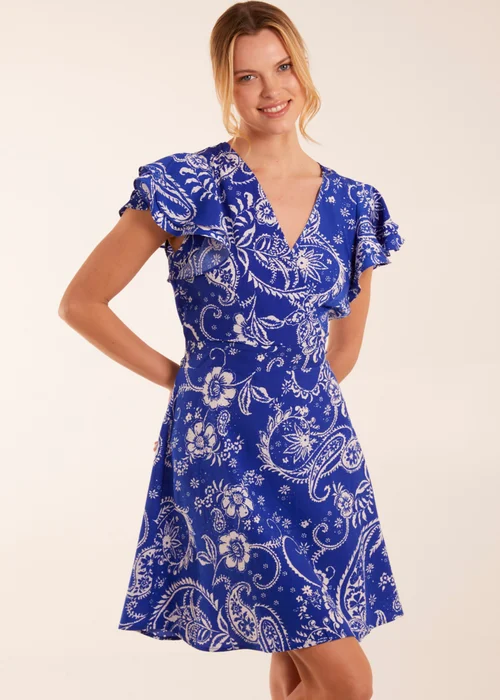 Blue Vanilla Blue Frill Sleeve Wrap Belted Mini Dress - 8 Image 1