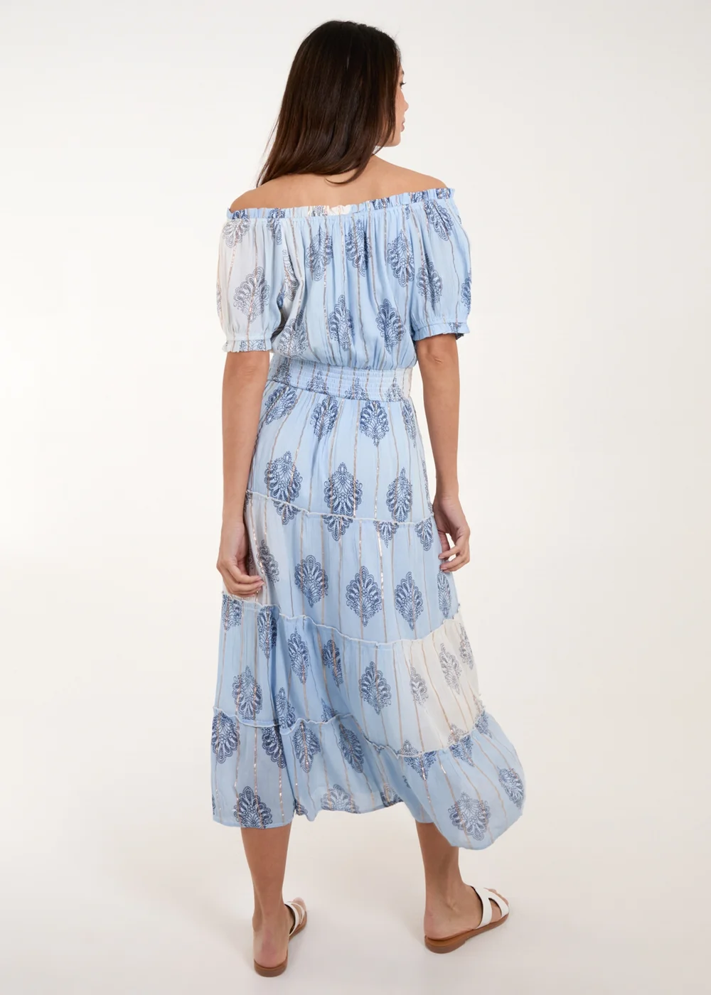 Blue Vanilla Blue Printed Bardot Tassel Midi Dress - S Image 2