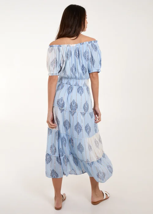 Blue Vanilla Blue Printed Bardot Tassel Midi Dress - S Image 2