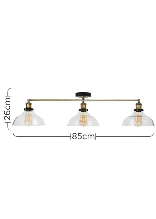 ValueLights Wallace Steampunk 3 Way Bar Ceiling Light Fitting - One Size Image 6