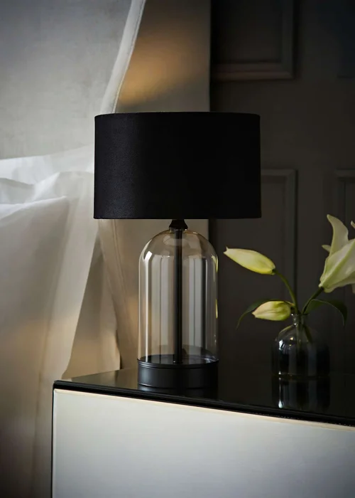 ValueLights Jessy Glass Table Lamp Black Velvet Shade (41cm x 25cm) - One Size Image 1
