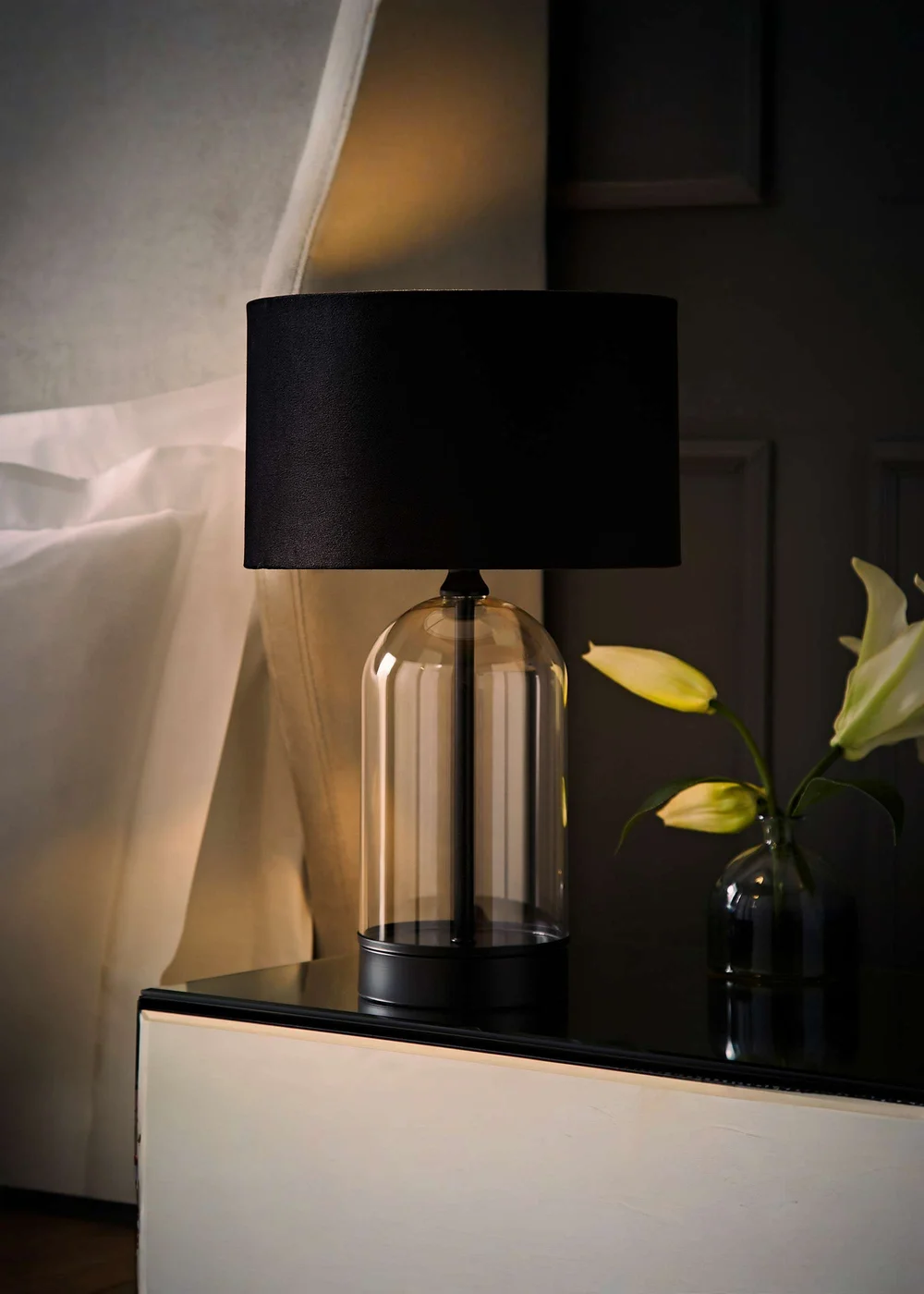 ValueLights Jessy Glass Table Lamp Black Velvet Shade (41cm x 25cm) - One Size Image 2