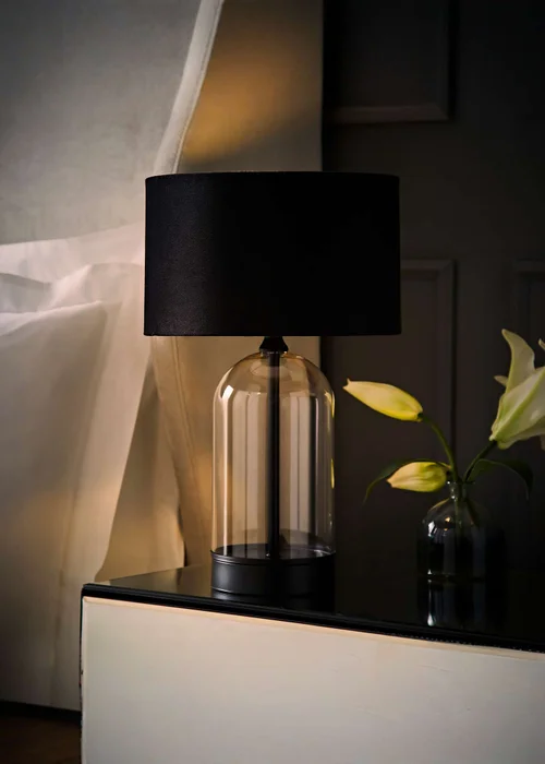 ValueLights Jessy Glass Table Lamp Black Velvet Shade (41cm x 25cm) - One Size Image 2