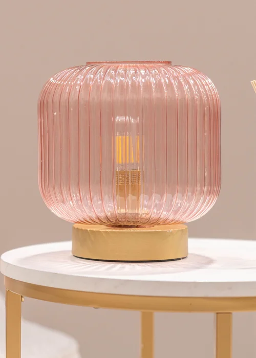 ValueLights Monroe Pink Glass Battery Operated Table Lamp (21.5cm x 20cm x 20cm) - One Size Image 1