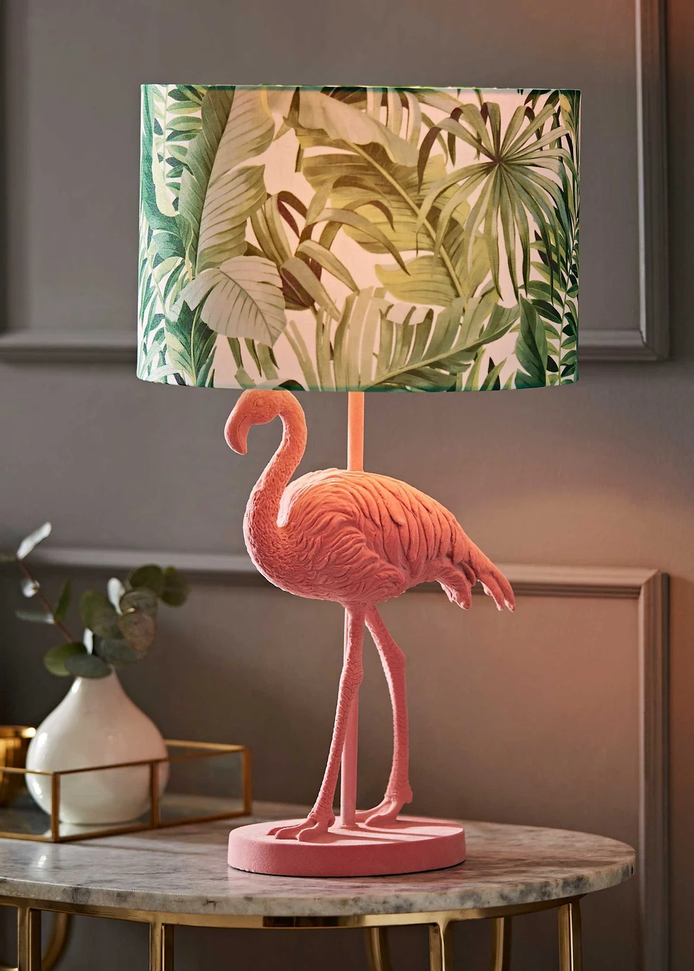 ValueLights Flo Pink Velvet Flamingo Table Lamp (53cm x 30cm x 30cm) - One Size Image 1