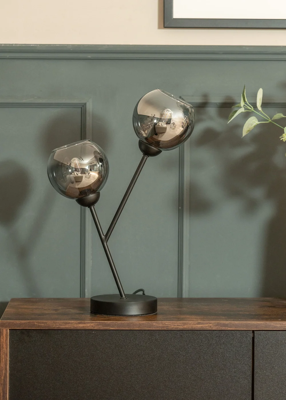 ValueLights Aria 2 Way Smoked Glass Table Lamp (43cm x 28cm x 13cm) - One Size Image 1