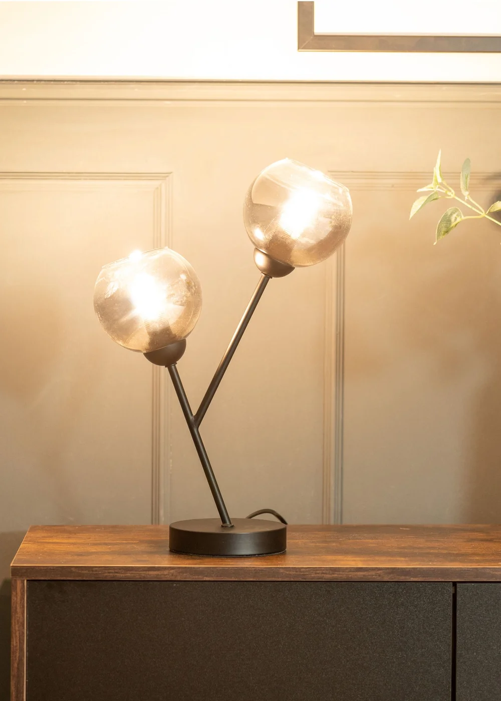 ValueLights Aria 2 Way Smoked Glass Table Lamp (43cm x 28cm x 13cm) - One Size Image 3