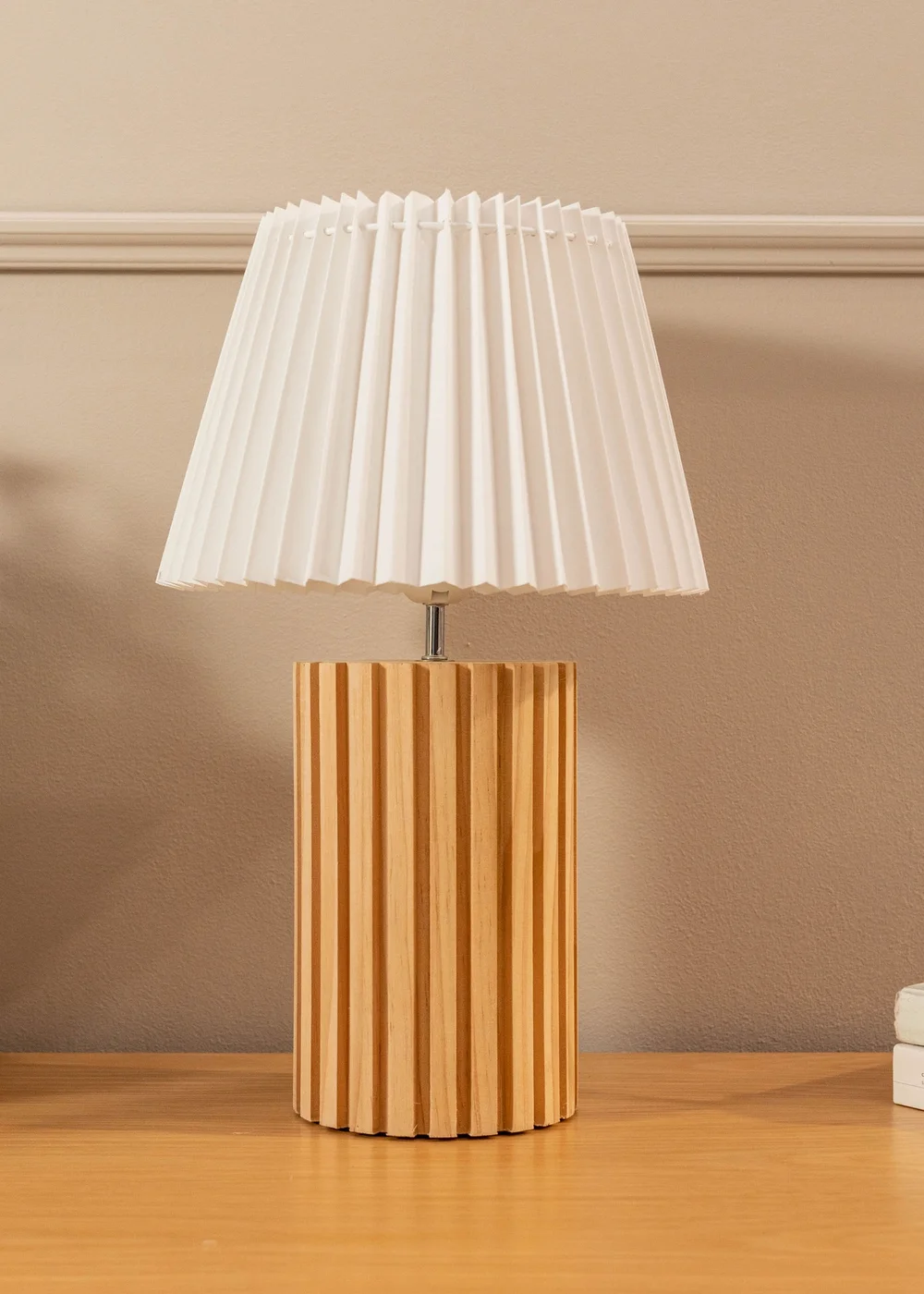 ValueLights Natural Brooke Wooden Table Lamp (43cm x 28cm x 28cm) - One Size Image 1