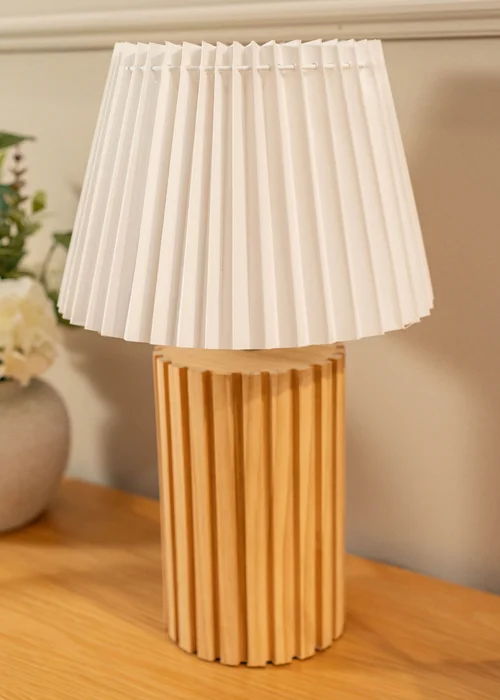ValueLights Natural Brooke Wooden Table Lamp (43cm x 28cm x 28cm) - One Size Image 4