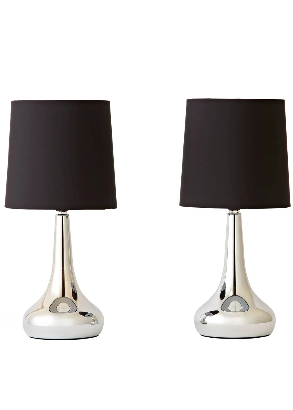 ValueLights Pair Of Chrome Teardrop Table Lamps Black Shades (33cm x 16cm x 16cm) - One Size Image 2
