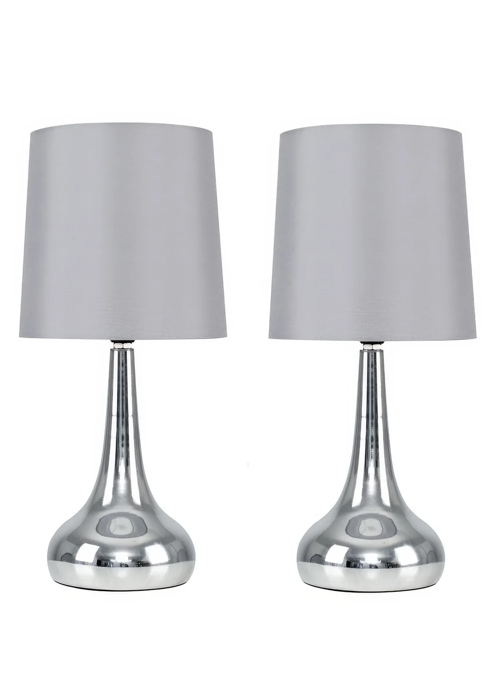 ValueLights Pair Of Chrome Teardrop Table Lamps Grey Shades (34cm x 16cm x 16cm) - One Size Image 4
