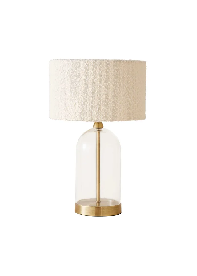 ValueLights Jessy Gold Glass Table Lamp Cream Boucle Shade (41cm x 25cm)