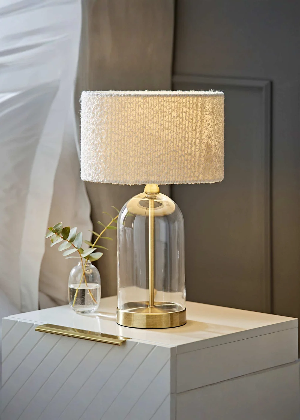 ValueLights Jessy Gold Glass Table Lamp Cream Boucle Shade (41cm x 25cm) - One Size Image 1