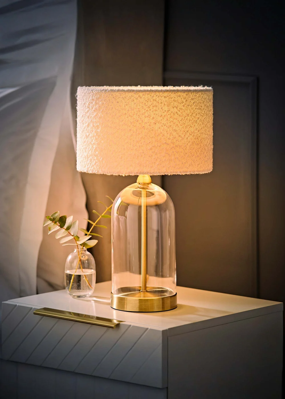 ValueLights Jessy Gold Glass Table Lamp Cream Boucle Shade (41cm x 25cm) - One Size Image 3