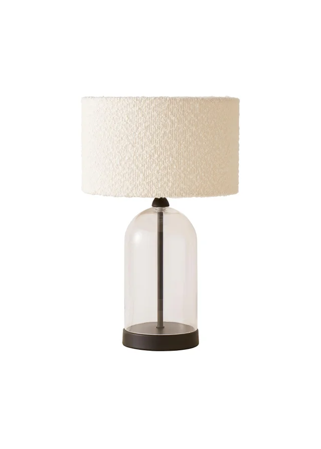 ValueLights Jessy Black Glass Table Lamp Cream Boucle Shade (41cm x 25cm)