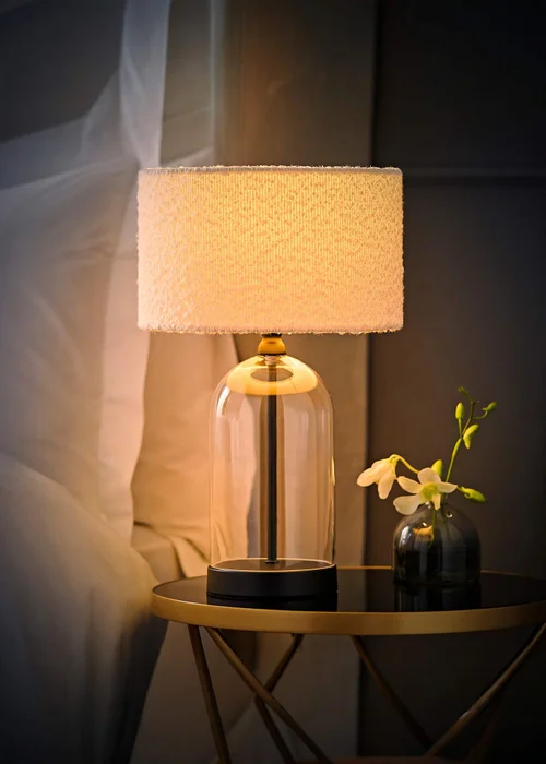 ValueLights Jessy Black Glass Table Lamp Cream Boucle Shade (41cm x 25cm) - One Size Image 3