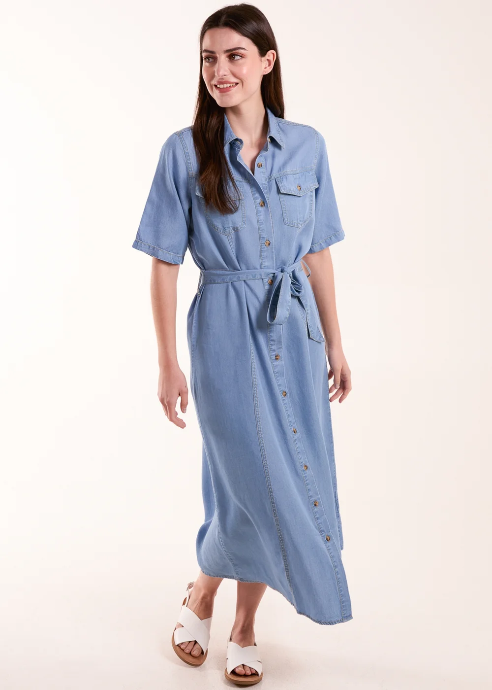 Blue Vanilla Blue Button Front Midi Shirt Dress - 16 Image 4