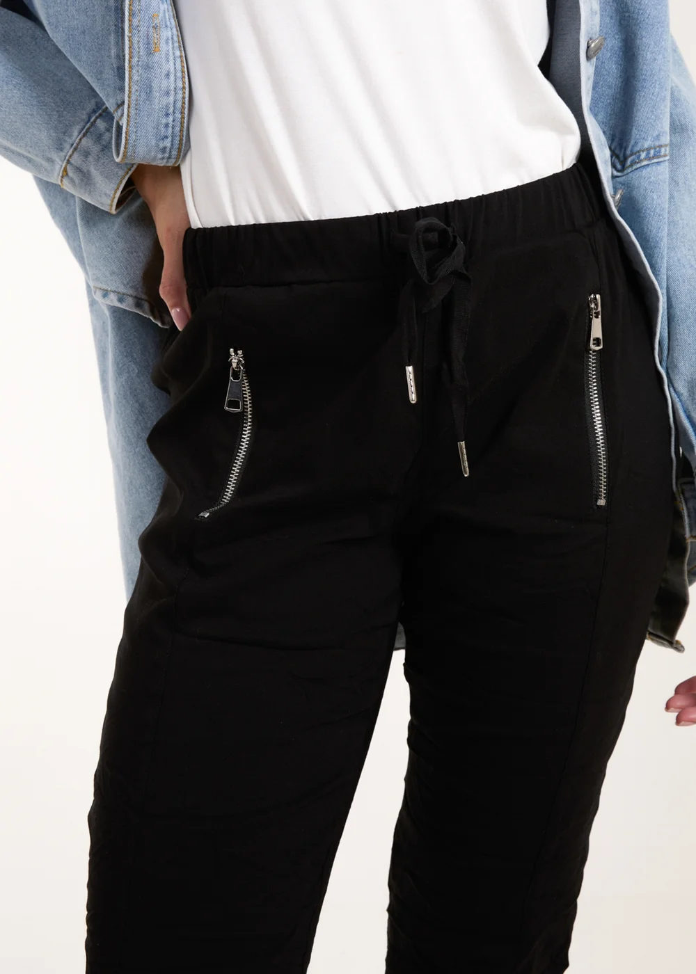Blue Vanilla Black Zip Drawstring Trousers - M Image 3