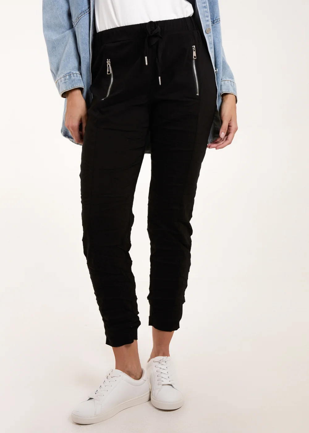 Blue Vanilla Black Zip Drawstring Trousers - M Image 4