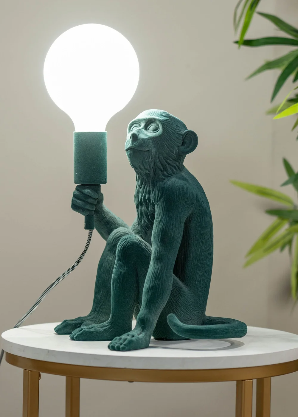 ValueLights George Green Velvet Monkey Table Lamp - One Size Image 3