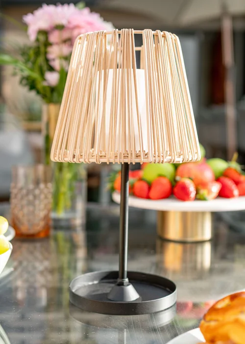 ValueLights Brown Rattan Solar Table Lamp (32cm x 18cm x 18cm) - One Size Image 1