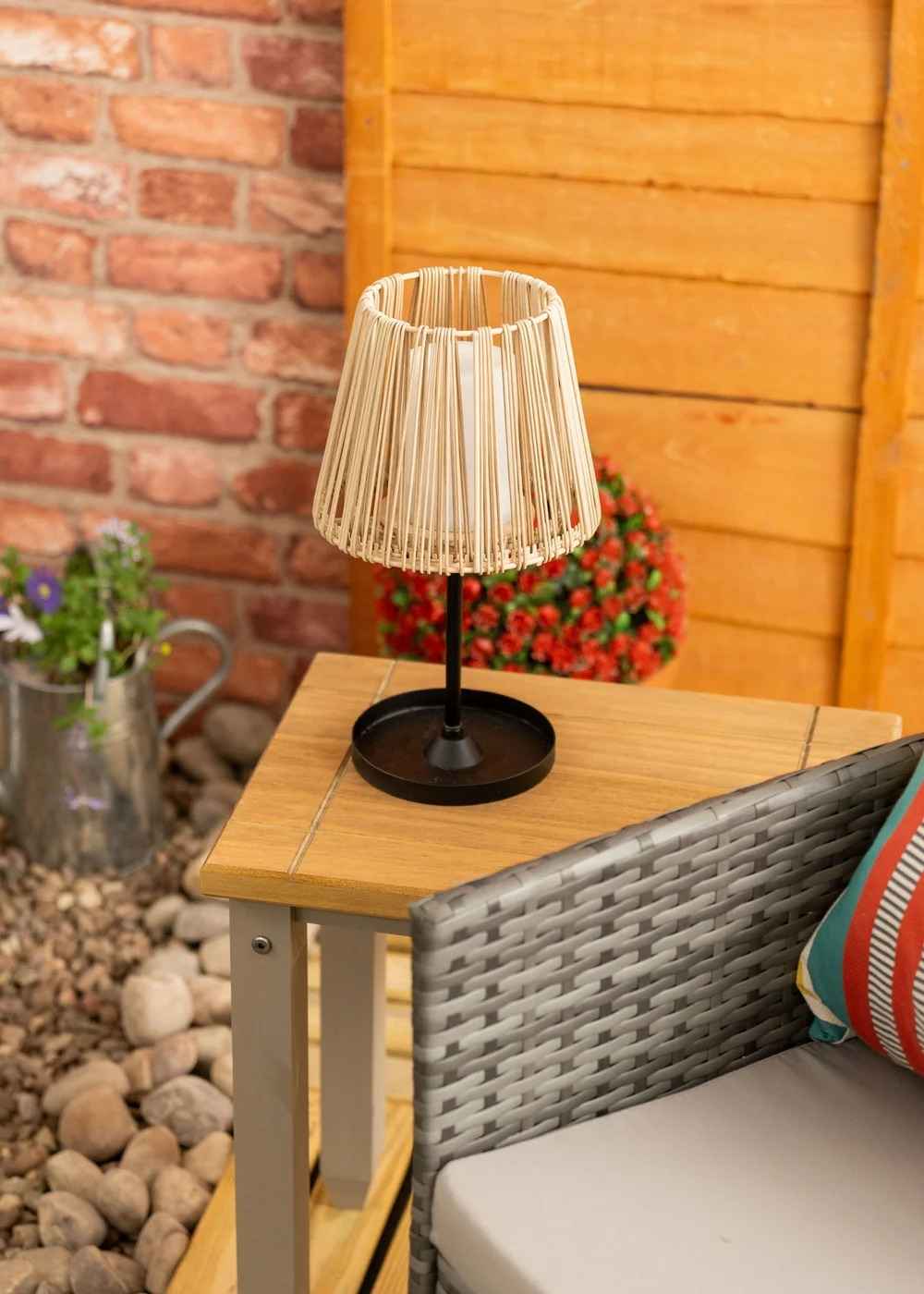 ValueLights Brown Rattan Solar Table Lamp (32cm x 18cm x 18cm) - One Size Image 3