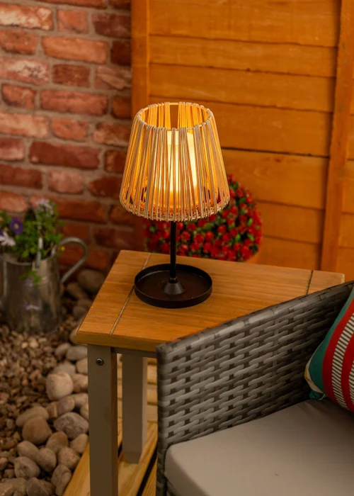 ValueLights Brown Rattan Solar Table Lamp (32cm x 18cm x 18cm) - One Size Image 4