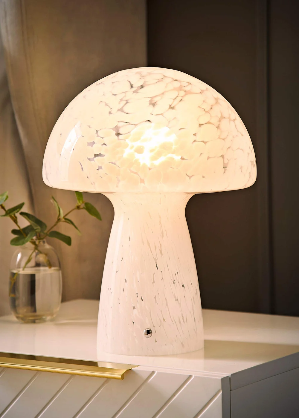 ValueLights Beau White Mushroom Confetti Glass Table Lamp (28cm x 22cm x 22cm) - One Size Image 1