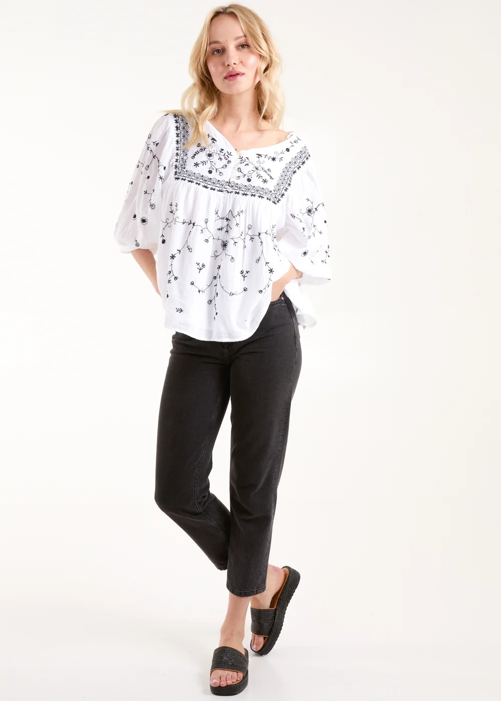 Blue Vanilla Ivory Embroidered All Over Blouse - S Image 4