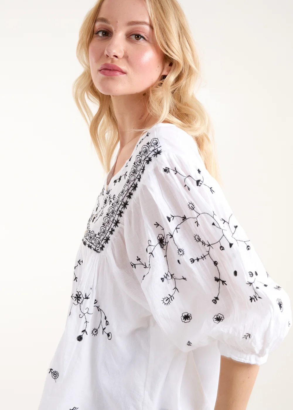 Blue Vanilla Ivory Embroidered All Over Blouse - S Image 5