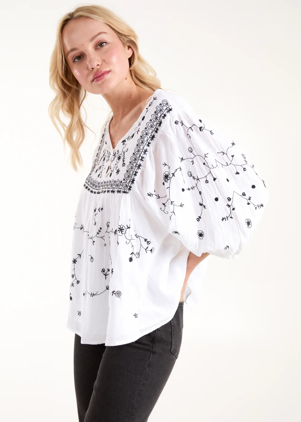 Blue Vanilla Ivory Embroidered All Over Blouse - S Image 1
