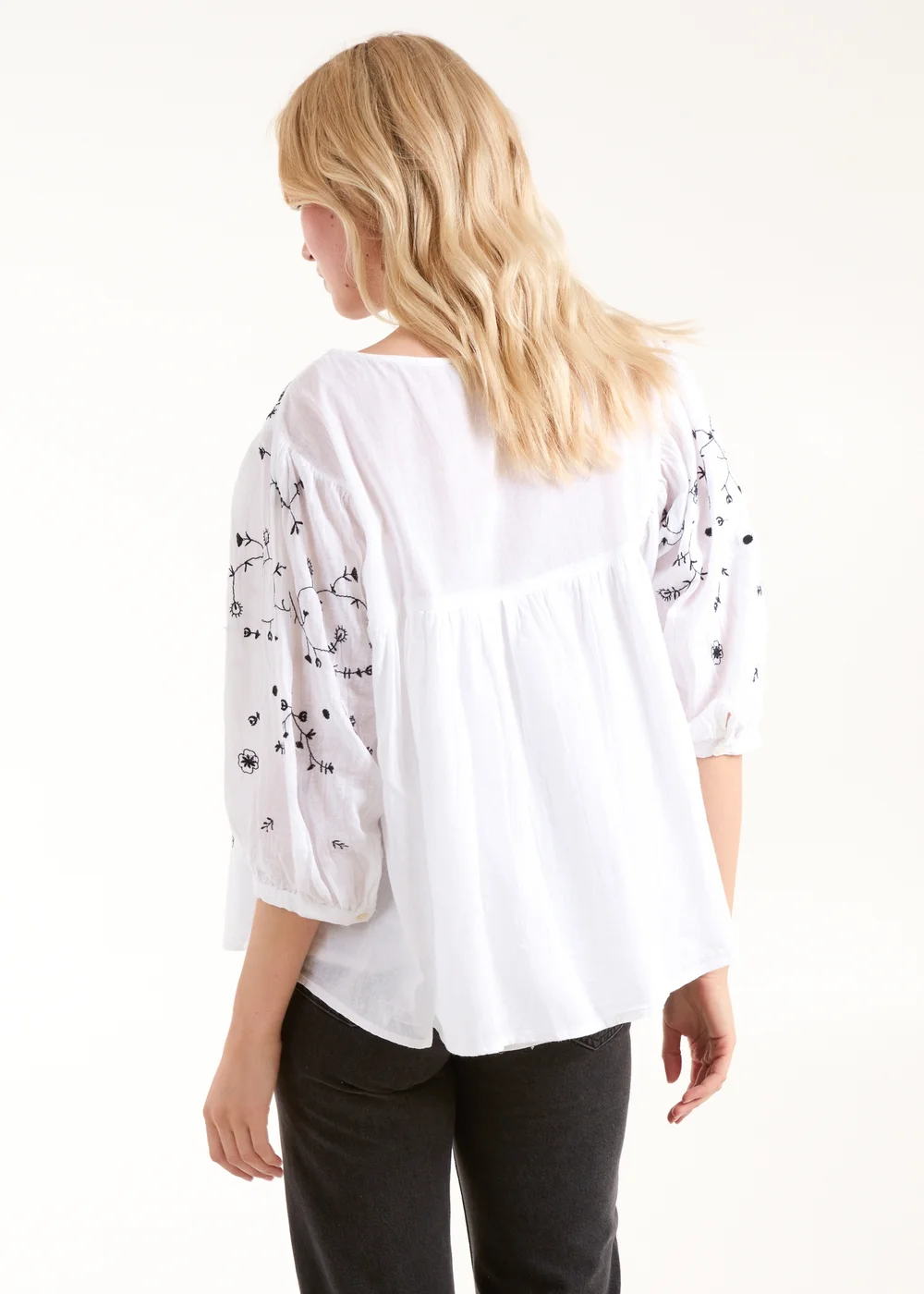 Blue Vanilla Ivory Embroidered All Over Blouse - S Image 2