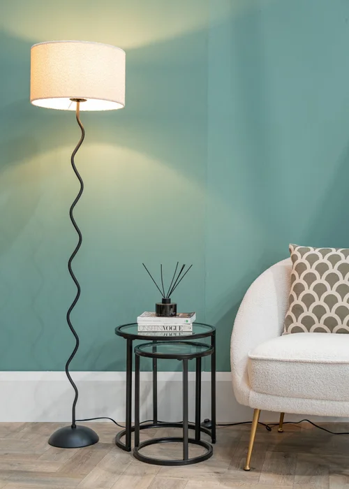 ValueLights Wiggle Black Metal Floor Lamp Cream Boucle Shade (151cm x 35cm) - One Size Image 5